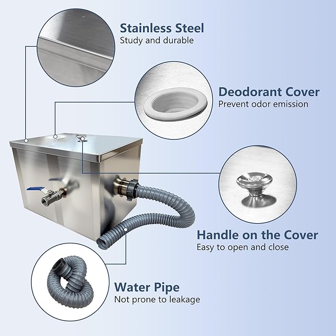 Commercial Grease Trap Stainless Steel Interceptor Oil-water Separator for Restaurant, Kitchen, Cafe, Canteen, Factory