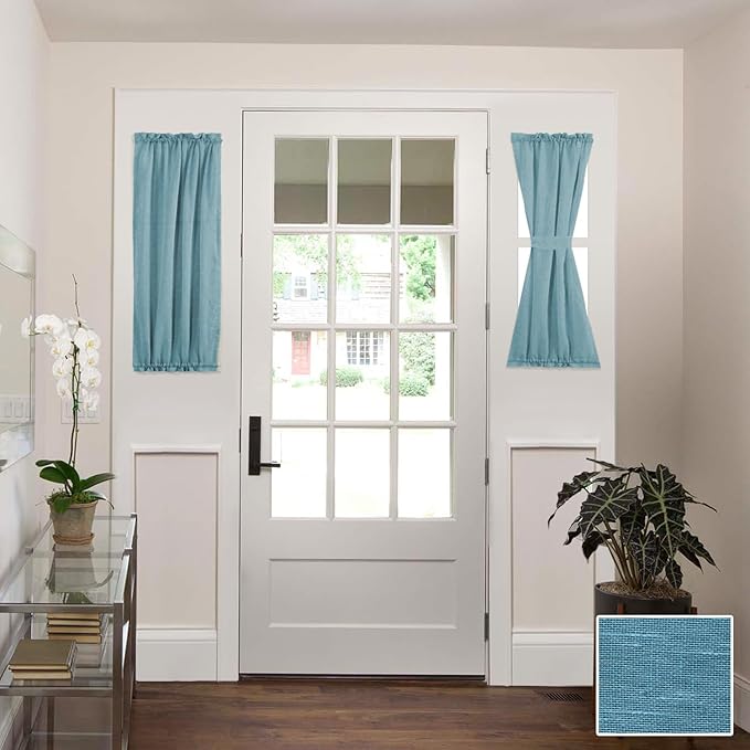 H.VERSAILTEX Door Window Curtains, French Door Curtains, Privacy Semi Sheer Front Door Curtains for Glass Window with Rod Pocket and Tie Back, Turquoise, 25 x 40 inches, 1 Panel
