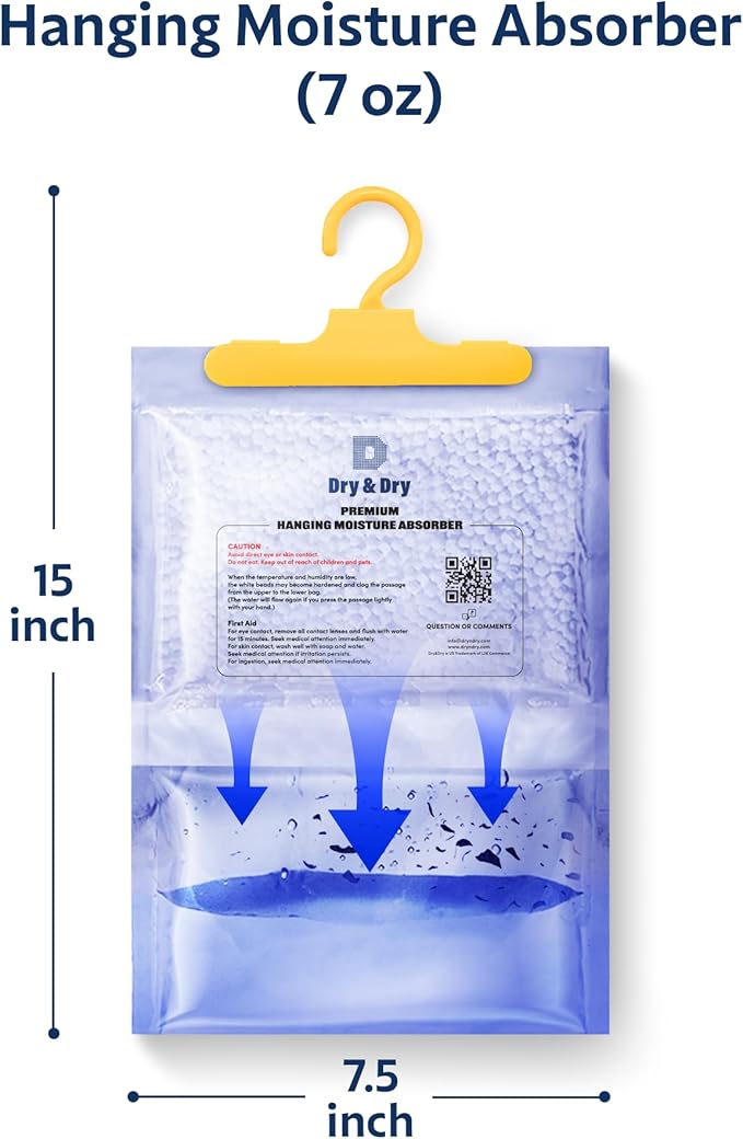 Dry & Dry Premium Moisture Absorbers Dehumidifiers for Home, Basement, Bedroom, Small Dehumidifiers - Moisture Absorber - Blue & White (25 Pack) 7 ounce