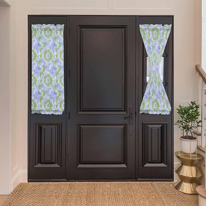 French Door Curtain Panel for Front Door, Tie Dye Abstract Art Watercolor Light Purple Green Slidelight Door Curtains with Tieback Light Filtering Privacy Panels for Doorway Entryway 25"x 40"