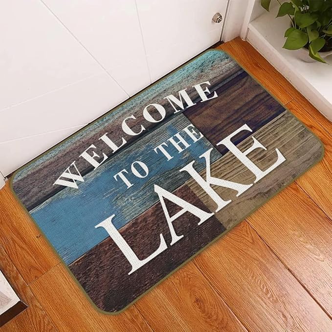Welcome to The Lake Funny Welcome Doormat Personalized Door Mat Bath Rug Non-Slip Dust Inside/Outside Floor Carpet for Kitchen Front Hall Lawn 16x24 inch