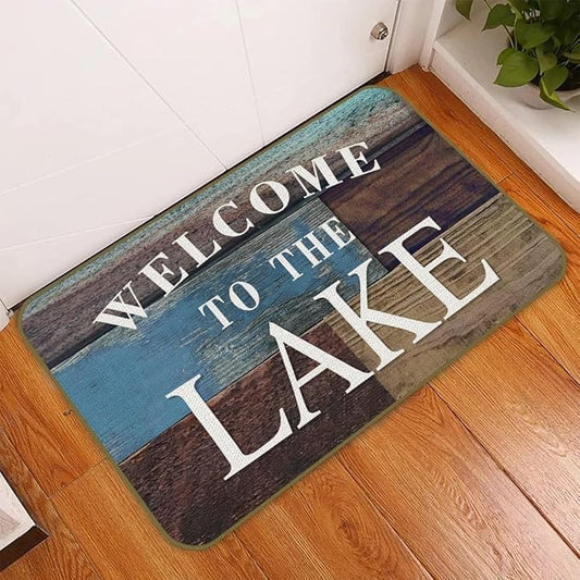 Welcome to The Lake Funny Welcome Doormat Personalized Door Mat Bath Rug Non-Slip Dust Inside/Outside Floor Carpet for Kitchen Front Hall Lawn 16x24 inch