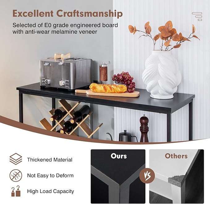 Giantex Buffet Sideboard, Wooden Cupboard, Kitchen Pantry w/Spacious Countertop, Large Open Shelf, 3 Cube Storage Cabinet, Sturdy Rustproof Steel Frame, Modern Stationary Island, Black