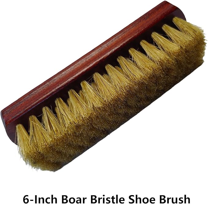 Shoe Cleaning Brush Set of 3 Brushes with Horsehair, Boar and Nylon Bristles, 6" Concaved Handle for Premium Grip, Wooden Sneaker Brush for Leather, Boot, Textile, Bags and Accessories