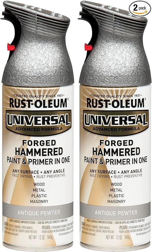 Rust-Oleum 271481 Universal All Surface Forged Hammered Spray Paint, 12 oz, Antique Pewter (Pack of 2)