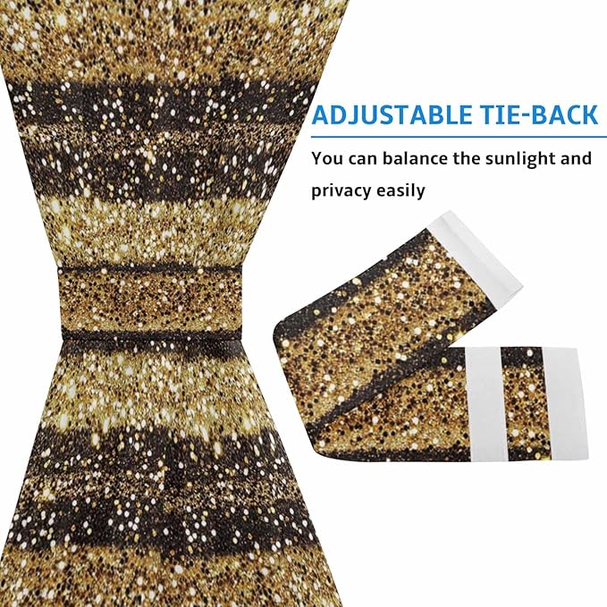 French Door Curtain Panel for Front Door, Sparkle Gold Brown Dots Texture Slidelight Door Curtains with Tieback Light Filtering Privacy Panels for Doorway Entryway 25"x 40"