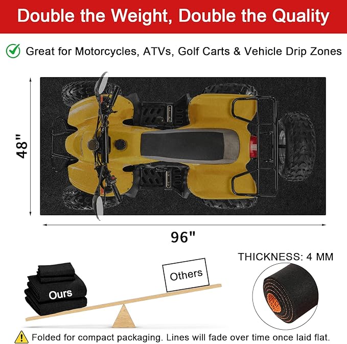 Golener Oil Spill Mat - Garage Floor Mat, Absorbent Oil Pad, Premium Maintenance Mat, Waterproof, Contain Liquid, Protect Floor from Spill & Stain, Reusable, Washable, Durable, 48”x96”, Black/Orange
