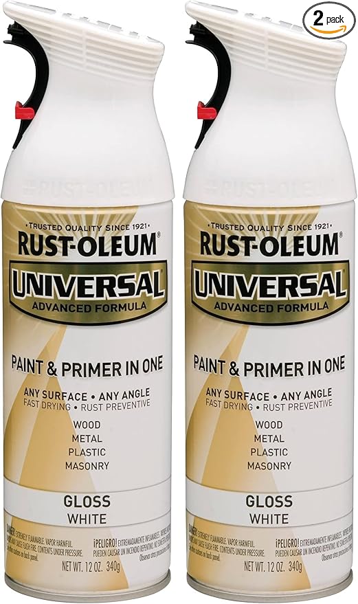 Rust-Oleum 245199 Universal All Surface Spray Paint, 12 oz, Gloss Pure White (Pack of 2)