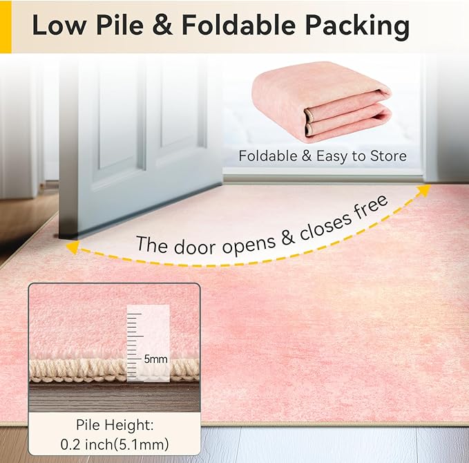 RELEANY Washable Area Rugs 5'x7' Non-Slip Modern Abstract Soft for Living Room Entryway Bedroom Nursery, Print Pattern, Light Pink