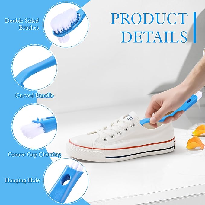 ISKYBOB 2 Pack Shoes Cleaning Brushes, Double Sided Shoe Sole Cleaner 10in Long Handle Shoe Wash Cleaner Large Boot Scrubber Insider Cleaner Tool Kits, Blue