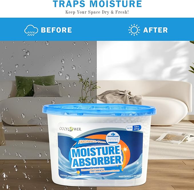 6-Pack Moisture Absorber, 9.8 oz (277g), Traps Moisture & Humidity, Portable Dehumidifier for Closets, Bathrooms, Toilets, Study Rooms, RVs, Basements