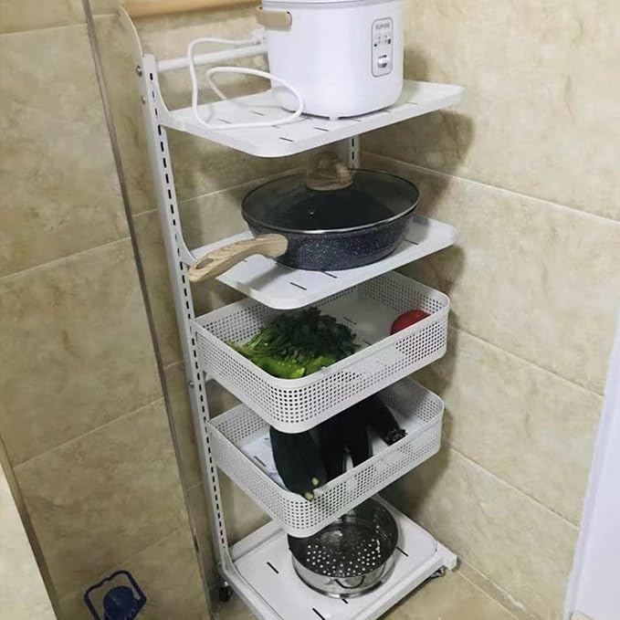 Adjustable Microwave Shelf Stand for Kitchen Counter Expandable 3 Tier Pot Rack and Plate nizer Black Kitchen Pan Stand with 5 * 5 Boards