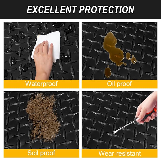 7.5x20 FT Garage Floor Mat, 2.8mm Thickened Flooring Roll Under Car Mat with 20Pcs Tapes, Diamond Plate, Non-Slip Floor Protector Mat for Trailer, Garage, Warehouse, Gyms, Trailer, Black