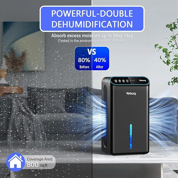 Dehumidifier for Basement (85 OZ, 800 sq ft) Quiet Dehumidifiers for Home, Auto Shut-Off, Sleep Mode, 3 Gear Timer(8H,16H,24H), Small Dehumidifier for Bedroom, Bathroom with Drain Hose(Dark Black)