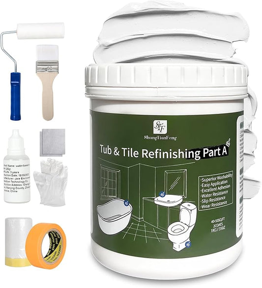 White Ceramic Tub and Tile Refinishing Paint - Bathtub, Bathroom Wall, Ceramic vase,Countertop, Sink Paint - Easy to Use, Waterproof, Low Odor, No Toxic(White 16.0 FL Oz)