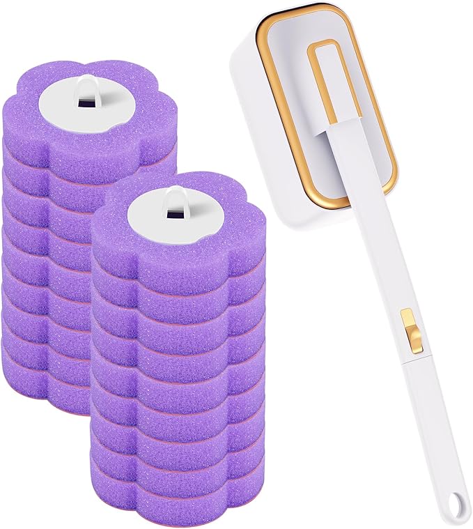 Disposable Toilet Brush, 18 Pcs/36pcs Disposable Toilet Brush Cleaner Refills Wall Toilet Wand Kit with Lengthened Handle Efficient Replacable Wall Toilet Cleaner Set Handle Kit (Style 1)