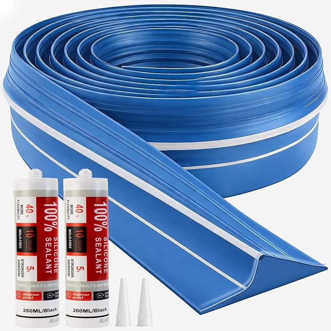 Jin&Bao Universal Garage Door Threshold Seal Strip 20FT Kit, Bottom Waterproof Rubber Weather Stripping Replacement（Blue, 2 Adhesive）