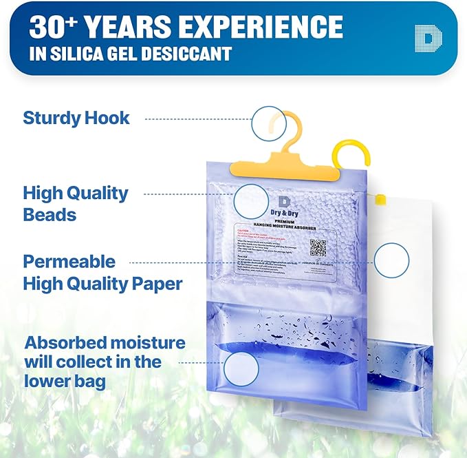 Dry & Dry Premium Moisture Absorbers for Home, Basement & Bedroom - Small Dehumidifiers - White (8 Pack)