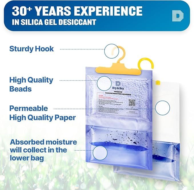 Dry & Dry 20 Pack Moisture Absorbers for Home, Basement & Bedroom - Small Dehumidifiers