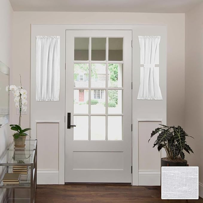 H.VERSAILTEX Small Sheer Door Curtain Closet Linen Textured Curtain Sheers Doorway Light Filtering Voile French Door Rod Pocket Curtains Patio Glass Doors, 25 x 40 inches Long, Pure White, 1 Panel