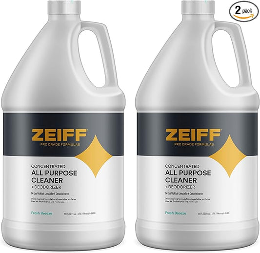 Zeiff Pro-Grade All-Purpose Cleaner & Deodorizer - Deep Cleaning & Odor Eliminating Formula For Professional & Home Surfaces - 1 Gallon Concentrate - Fresh Breeze, 2 Pack
