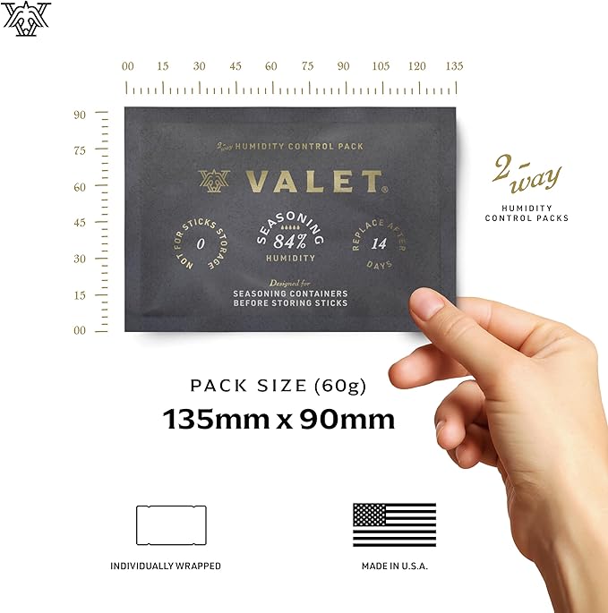 Valet 84% Two-Way Humidity Pack Single (60g), Individually Wrapped Seasoning Pack for Wood Container Prep, Made in USA