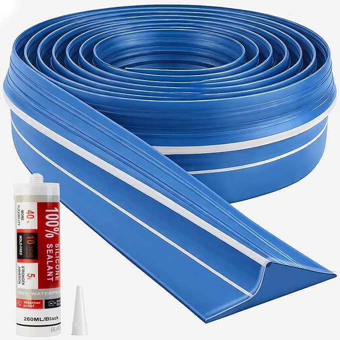 Jin&Bao Universal Garage Door Threshold Seal Strip 10FT Kit, Bottom Waterproof Rubber Weather Stripping Replacement（Blue, 1 Adhesive）