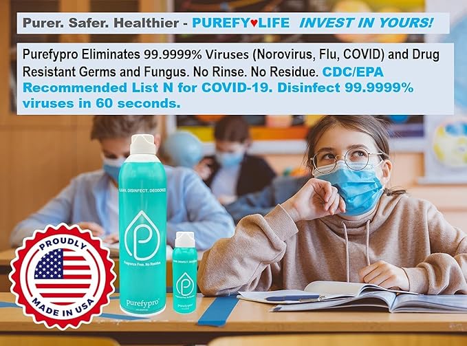 Purefypro Disinfectant Airesol Spray (14oz, 3 Pack) Kills 99.9999% Norovirus, HIV, Hepatitis, Flu, Monkeypox Viruses and MRSA, VRE, Fungi. No Rinse, No Residue. Suitable for All Surfaces.