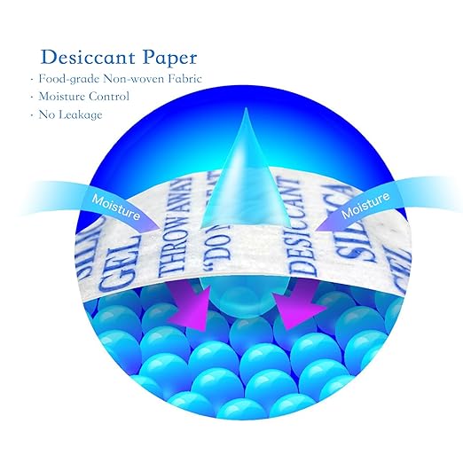 Silica Gel Packets,100 Gram 6 Packets Desiccant Packs, Moisture Absorbers, Rechargeable Silica Gel Car Dehumidifier, Reactivated Silica Gel Desiccant Packets, Safe Dehumidifier Bags for Storage
