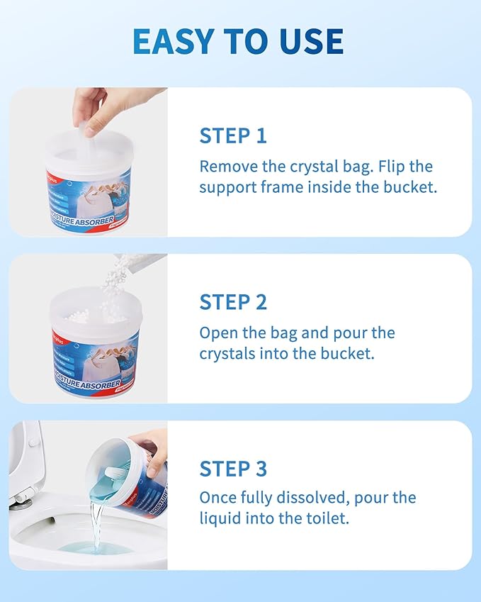 Vacplus Refillable Moisture Absorbers for Closet - Fast-Acting Crystal Dehumidifier for Bathroom, RV & Basement, 10.5 oz Humidity Absorber, 6 Pack, Fragrance Free