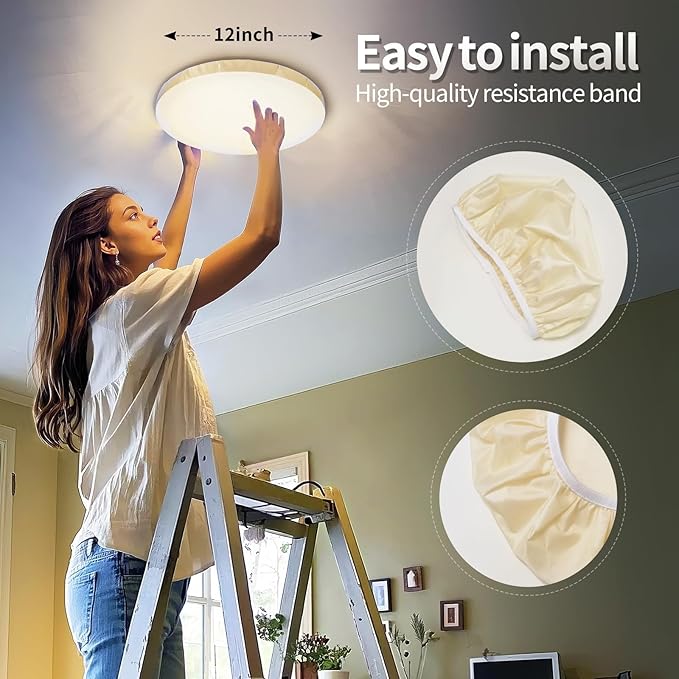 12" Ceiling Light Cover, 4 Pcs Flush Mount Light Fixture Cover, Fabric Ceiling Light Fixture Cover, Light Filters for Bedroom, Kitchen, Hallways/Entryways, Office, Basement (Warm Yellow2)