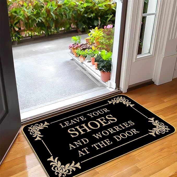 Funny Welcome Doormat for Entryway Leave Your Shoes and Worries at The Door Mats for Front Door with Rubber Backing Doormat Entrance Indoor and Outdoor Personalized Mats Anti-Slip Gift Mat 29 x 17 in