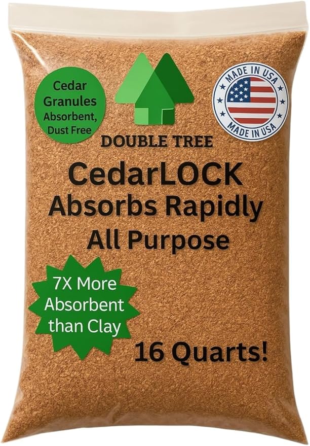 CedarLock Oil Absorbent – Nature’s Heavy-Duty Spill Solution Made from 100% Pure Incense Cedar, Oil Spill Kit Granules, Organic Granules, All-Purpose Oil Absorbent - (6 Bags 96 Quarts)
