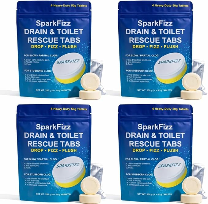 Toilet & Drain Cleaning Tablets – Powerful Foaming Cleaner – Removes Odor & Buildup – Septic Safe – 4/8 / 16 Count (1)