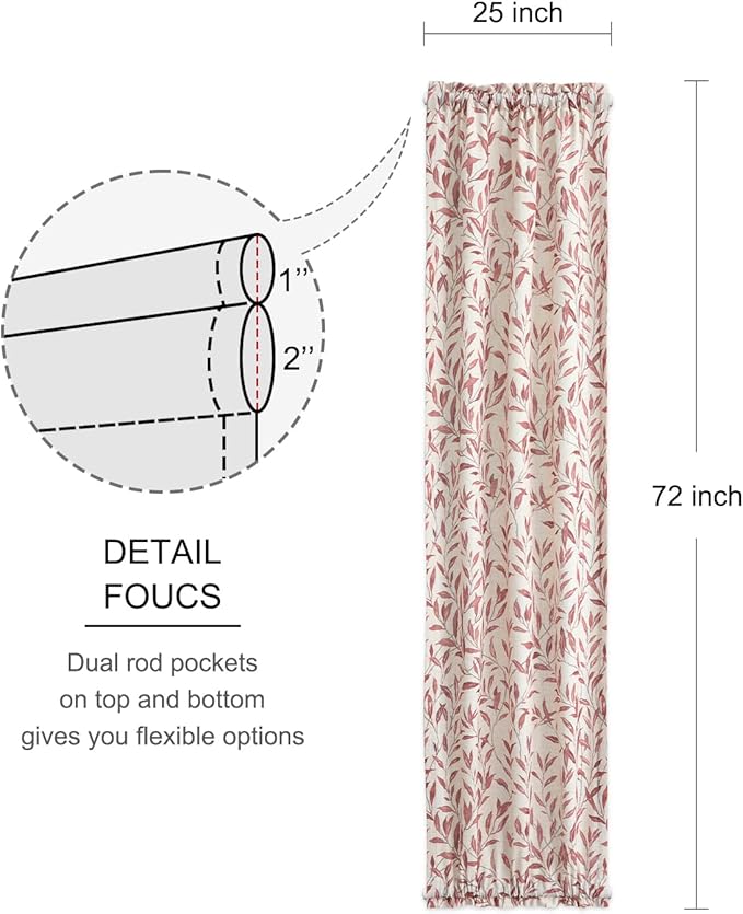 VOGOL Red Sliding Glass Door Curtain, Rustic Style Curtains for Door Window with Rod Pocket at Top and Bottom, 1 Panels Decorative Drapery for Closet, 25x72 Inches