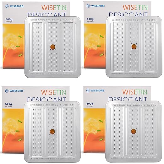 Wisesorb 4 Packs 500 Gram Desiccant Canisters, Indicating & Rechargeable Gun Safe Dehumidifier, Portable Desiccant Canister, Silica Gel Moisture Absorber for Storage