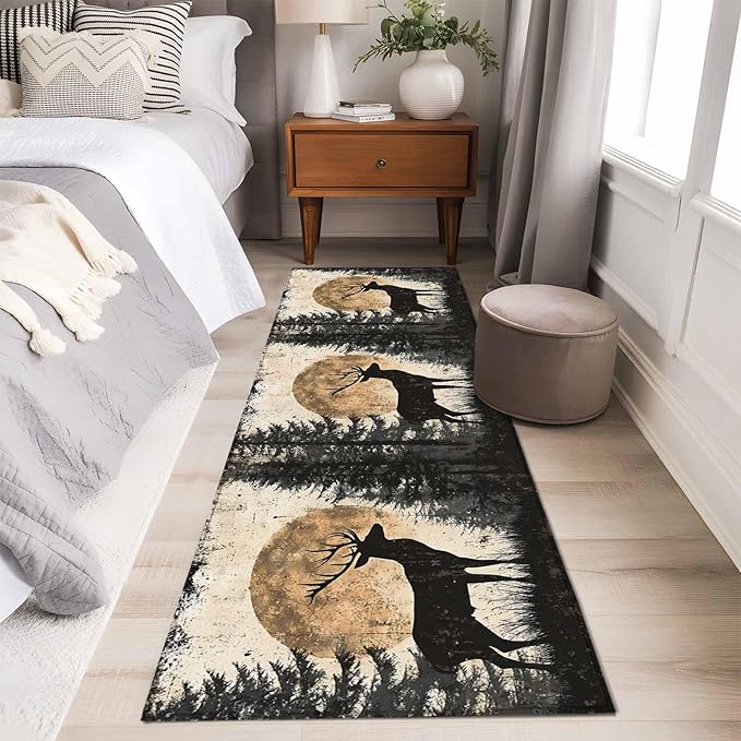 Deer Runner Rug 2'x6', Elk Silhouette Hallway Runner Rugs Washable Non-Slip Bedside Floor Mats Carpet for Kitchen Bedroom Laundry Room Bathroom