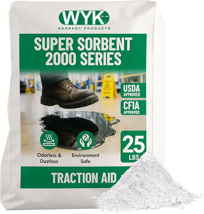 WYK 25lb Safety Sorbent 500 Series - Industrial Oil Absorbent Granules & Traction Agent for Spills, Leaks and Safety Maintenance - Fast-Acting Multi-Purpose Spill Absorber