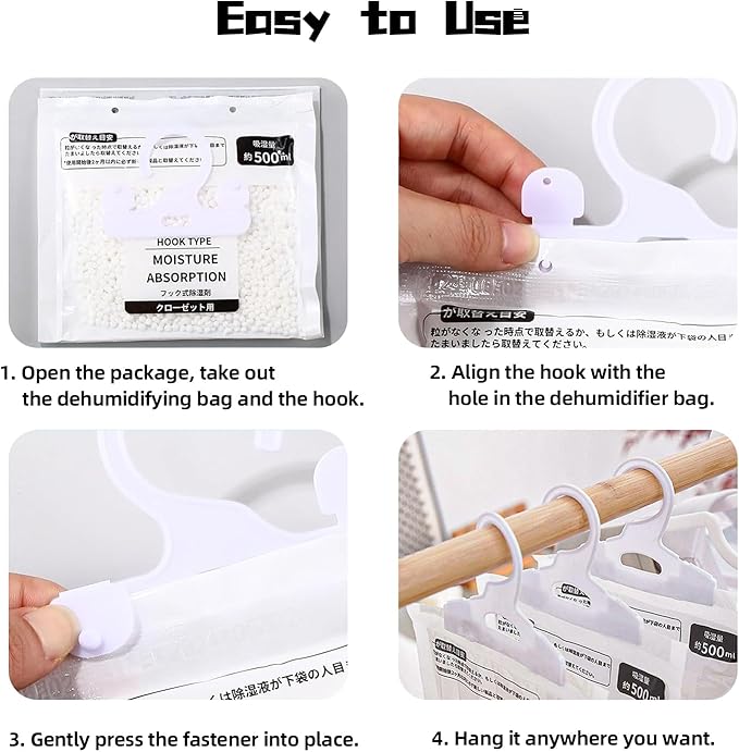 Hanging Moisture Absorbers, Portable Dehumidifier Bags, Fragrance Free Humidity Absorber for Closet, Suitable for Bedroom, Bathroom, Kitchen (230g/Pack, 5 Packs)