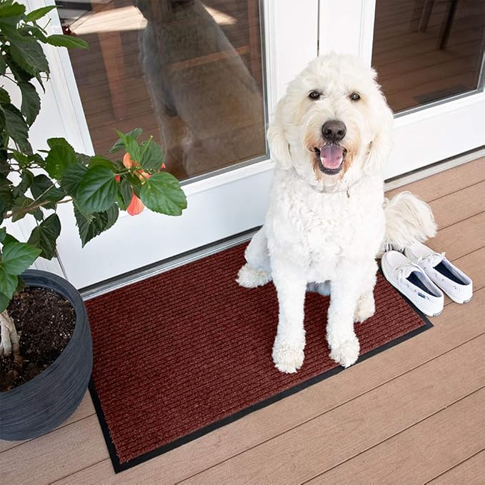 Notrax 109 Brush Step Carpeted Indoor/Outdoor Entrance Mat for Home or Office, 4' X 8', Absorbent Slip Resistant Heavy Duty Entry Mat, Red/Black, 109S0048RB