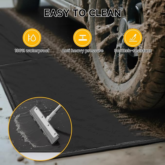 SUNYRISY 8'6" x 22' Containment Garage Floor Mat Under Car, Heavy Duty Waterproof Garage Carpet Floor Protection Non-Slip Parking Mat with Squeegee for Cars SUVs Trucks