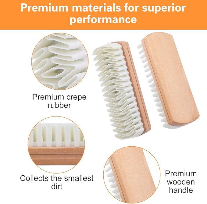 2 Pcs Suede Brushes for Shoes, Crepe Shoe Brush and Eraser with Comfortable Wooden Handle Soft Nubuck Shoe Cleaner for Sneakers Leather Boot Care Furniture Bags Belts