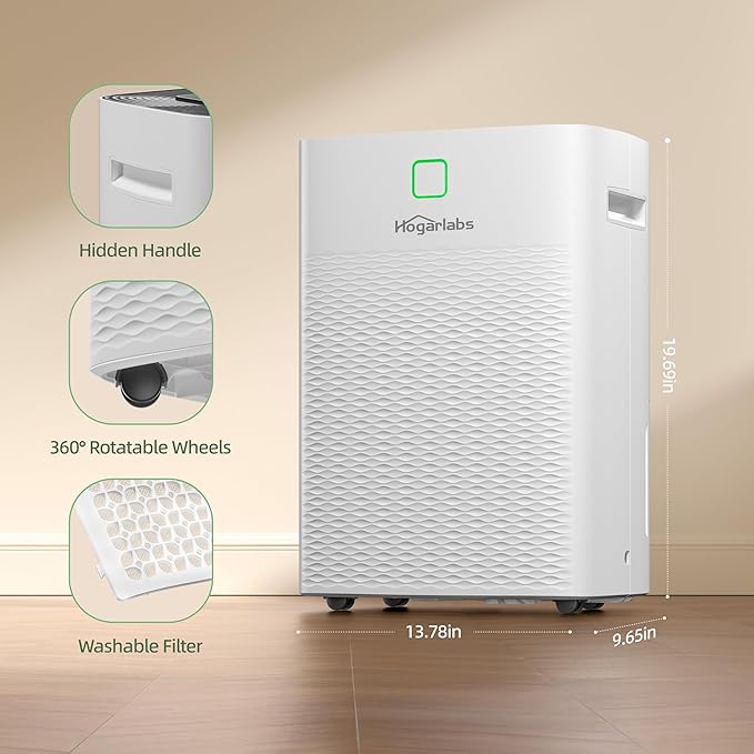 80 Pints Energy Star Dehumidifier Basement Home, Smart Silent Dehumidifier with Drain Hose, 1.32 Gal Water Tank, Intelligent Humidity Control, 24H Timer, for Large Room Bathroom Bedroom