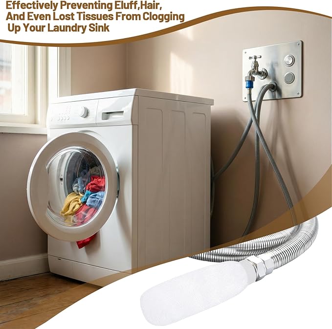 32Pcs Sturdy Lint Traps for Washing Machine Hose, Includes 8 Nylon Washer Hose Lint Trap Mesh and 24 Cable Ties, White Washer Lints Catcher for Home Sink Drain System Hoses Screen Filter (White)