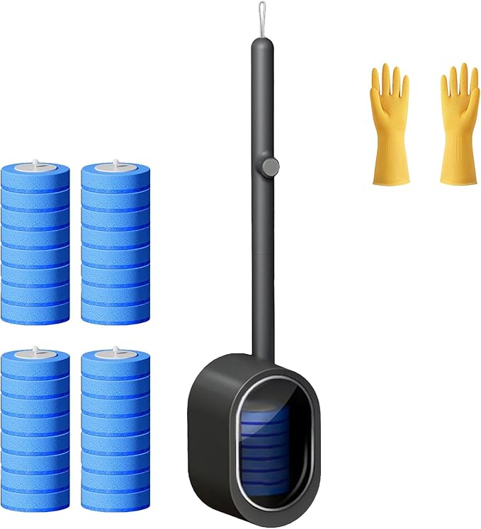No-Touch Disposable Toilet Scrubber Set,Toilet Brush with Self-Cleaning Disposable Pads,360° Deep Clean,Wall-Mounted Design,for Bathroom & Toilet (Black, 32 pc)