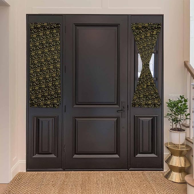 Christmas French Door Curtain Panel for Front Door, Merry Christmas Snow Yellow Black Slidelight Door Curtains with Tieback Light Filtering Privacy Panels for Doorway Entryway 25"x 40"