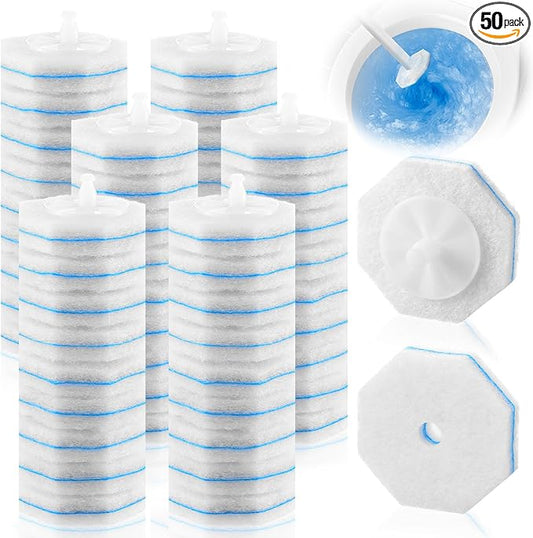 Ptwola 50 Count Disposable Toilet Wand Refills Toilet Bowl Cleaner Scrubber Brush Refills Pads Bathroom Deep Cleaning Replacement Sponges Wand Head Compatible with Most Toilet Brushes