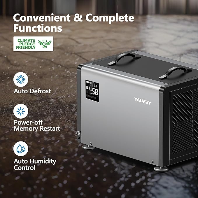 Yaufey 158 Pints Commercial Dehumidifier with Pump and Drain Hose for Crawlspace, Basements, Industrial Space, large room for Space up to 7500 Sq. Ft. - Auto Defrost, 5-Year Quality Coverage