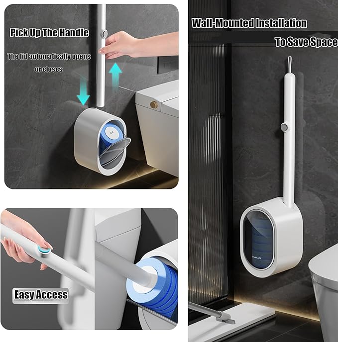 No-Touch Disposable Toilet Scrubber Set,Toilet Brush with Self-Cleaning Disposable Pads,360° Deep Clean,Wall-Mounted Design,for Bathroom & Toilet (Black, 32 pc)