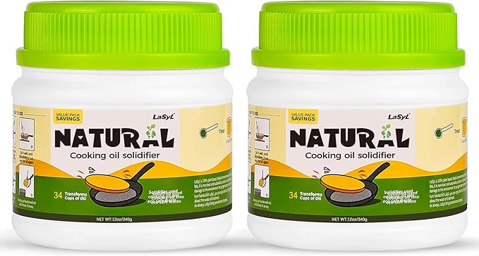 LaSyL Natural Cooking Oil Solidifier Powder, Harden Up to 2.25 Gallon of Fry Oil Away from Mess, 100% Plant-Based Oil Hardener for Disposal, Value Pack 12 Oz （2 Pack）